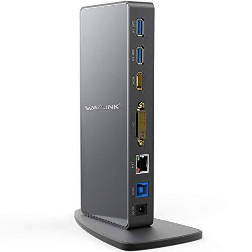 WAVLINK 듀얼 HDMI 탈부착 스테이션, USB 3.0 범용 노트북 탈부착 스테이션 윈도우, Mac OS and More (1X HDMI, 1x DV1/ VGA, 기가비트 이더넷, 6 USB 3.0 포트, 오디오