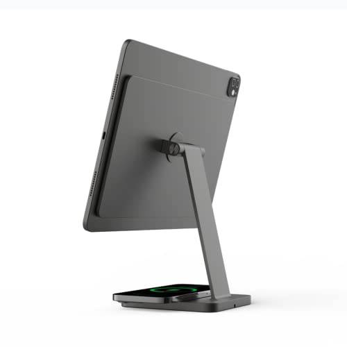 Meaowxva 자석 아이패드 스탠드 15W 무선 충전 베이스 알루미늄 360° 회전 데스크 태블릿, 태블릿PC 홀더 애플 아이패드 프로 아이패드 에어 11’’/ 12.9 (큰 아이패드 프로 12.9)