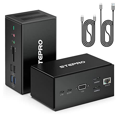 탈부착 스테이션, STEPRO 14 in 1 USB C 탈부착 스테이션 네배로 모니터 호환가능한 맥북 and 윈도우, 썬더볼트 도크 USB-A and USB-C Cable(2HDMI, VGA, PD3.0, RJ45, 4USB 포트, SD/ TF, 오디오)