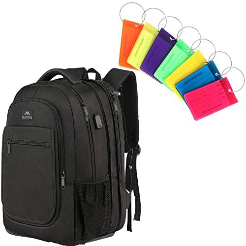 여행용 백팩&  짐가방, 캐리어 태그 Bundle|Expandable 노트북 백팩 USB 충전 포트, 라지 방수 대학 학교 책가방, 7 Pcs 짐가방, 캐리어 태그 여행가방 브라이트 컬러&  스틸 루프
