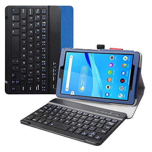 LiuShan 호환가능한 탭 M8 FHD 무선 키보드 케이스, 탈착식 무선 키보드 스탠딩 PU 가죽 커버 8 레노버 탭 M8 FHD (2nd 세대) TB-8705F Tablet(Not 호환 탭 M8 HD (2nd 세대), 블루