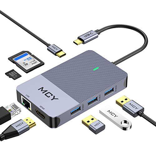 USB C 탈부착 스테이션, MCY 8-in-1 노트북 탈부착 스테이션 USB C 허브 4K HDMI, 3 USB 3.0, TF/ SD 리더, 리더기, 이더넷, 파워 Delivery 호환가능한 맥북 프로, XPS, Dell, USB C 도크 그레이