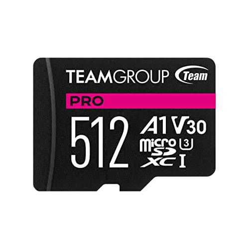 팀그룹 프로 A1 512GB 마이크로 SDXC UHS-I U3 V30 A1 4K Read/ Write 스피드 up to 100/ 90MB/ s 고속 플래시 메모리 카드 어댑터포함 폰, 안드로이드 휴대용 디바이스, 4K 촬영, 스위치 TPUSDX512GIV30A1P03