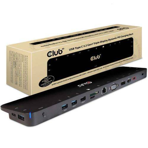 클럽 3D USB C 3.2 Gen1 범용 트리플 4K 충전 도크 - 노트북/ 태블릿, 태블릿PC/ 스마트폰 - 60 w - USB 3.2 (세대 1) 타입 C - 6 x USB 포트 - 네트워크 (RJ-45) - HDMI - DisplayPort,DP, DP, DP, DP - 오디오 라인 Out - Micr