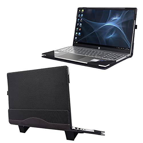 Honeycase 케이스 HP Pavilion 노트북 15-eg/ 15-eh 시리즈, PU 가죽 보호 하드 케이스 커버 HP Pavilion 15t-eg/ 15z-eh 15.6 인치 노트북 악세사리, 블랙