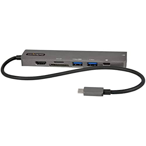 StarTech.com USB C 멀티포트 어댑터 - USB-C to 4K 60Hz HDMI 2.0, 100W 파워 Delivery Pass-Through, SD/ 마이크로SD, 2-Port USB 3.0 허브, GbE - USB Type-C 미니 도크 - 12 롱 Attached 케이블 (DKT30CHSDPD1)