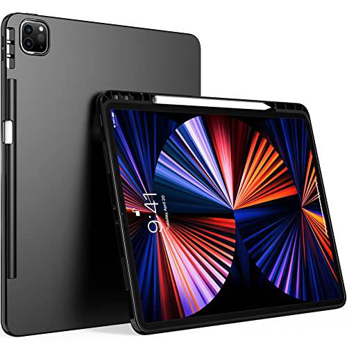 아이패드 프로 12.9 인치 케이스 2021, Puxicu 슬림 디자인 매트 TPU 러버 소프트 스킨 실리콘 보호 커버 2021 아이패드 프로 12.9 세대 5 태블릿, 태블릿PC - 블랙