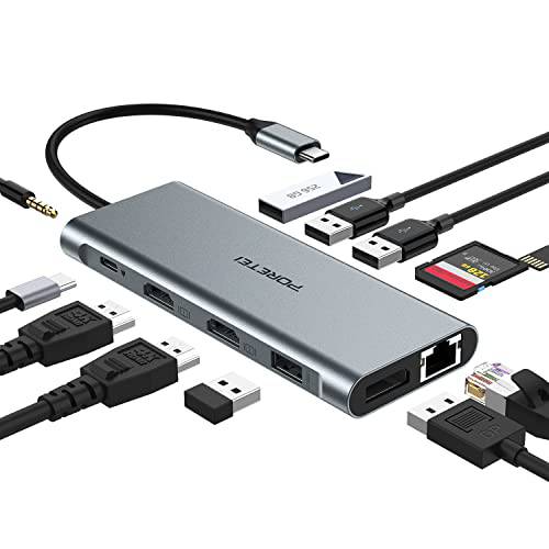 탈부착 스테이션, Poretei USB C 탈부착 스테이션, USB C 허브 13 in 1 트리플 디스플레이 100W PD 충전, 4K HDMI, DP, 10Gbps USB 3.1, USB 2.0, 1000Mbps 이더넷 맥북 프로 and 타입 C 노트북