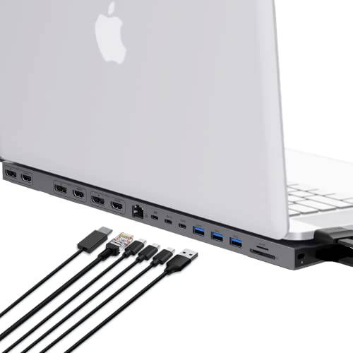 HyperDrive 탈부착 스테이션 Form-Fitting 디자인 USB C 허브 맥북 13-16: 트리플 4K HDMI, 3 DP, 기가비트 이더넷, 3 USB-A, 2 USB-C, USB-C PD 100W, 마이크로SD and SD