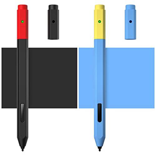 2 팩 듀얼 컬러 실리콘 슬리브 케이스 커버 호환가능한 마이크로소프트 서피스 펜, 보호 스킨 커버 케이스 Non-Slip 부드러운 그립 홀더 마이크로소프트 서피스 펜 (블랙+ 블루)
