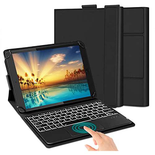 키보드 케이스 터치패드 9~11 인치 태블릿 애플 아이패드 프로 아이패드 에어 삼성 갤럭시 탭/ 레노버 탭/ 화웨이 탭 안드로이드, 7 컬러 무선 블루투스 탈부착가능 키보드 커버, 블랙