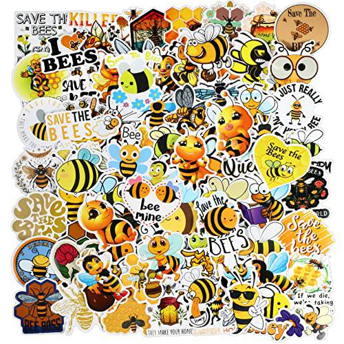 100 피스 귀여운 Bee 데칼,도안 노트북 컴퓨터 휴대폰, Save The Bees 카툰 스티커 방수 비닐 꿀벌 데칼,도안 귀여운 낙서 데칼,도안  물병, 워터보틀 자동차 범퍼 짐가방,캐리어 스케이트 보드
