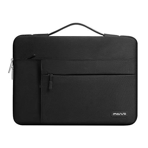 MOSISO 360 보호 노트북 슬리브 호환가능한 맥북 에어/ 프로, 13-13.3 인치 노트북, 호환가능한 맥북 프로 14 인치 M1 A2442  벨트& 1 버티컬& 2 수평 평행 포켓, 블랙