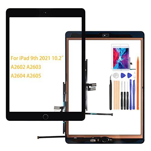 A-MIND 아이패드 9 10.2 2021 스크린 교체용, 아이패드 9th 세대 A2602 A2603 A2604 A2605 터치 스크린 디지타이저 글래스 패널 렌즈 수리 Kits(Not LCD) (블랙, 홈 버튼)