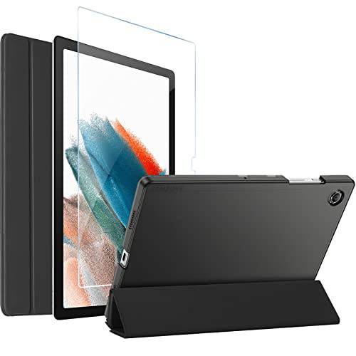 ProCase 갤럭시 탭 A8 10.5 인치 2022 케이스 SM-X200 X205 X207  강화유리 화면보호필름, 액정보호필름, 슬림 스탠드 하드 쉘 보호 스마트 커버 갤럭시 탭 A8 10.5 태블릿, 태블릿PC 2022 릴리즈 -블랙