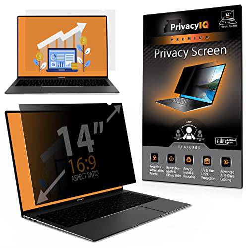 프라이버시 IQ 14 인치 (1 팩) 노트북 프라이버시 Screen-Filter 16:9 와이드스크린 디스플레이; 60 도 프라이버시, Advanced Anti-Glare, UV 라이트 방지&  블루라이트 필터