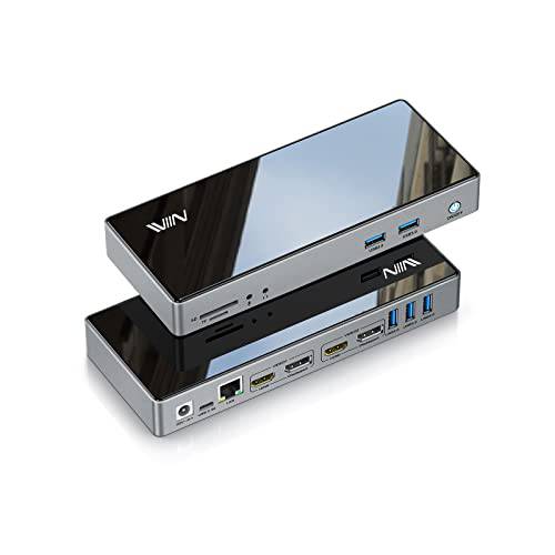 USB 3.0 탈부착 스테이션, IVIIN 범용 USB C 탈부착 스테이션 듀얼 모니터 4K and HDMI DisplayPort,DP 5K, 호환가능한 맥북 Dell HP 서피스 USB A/ C 노트북 트리플 디스플레이 도크