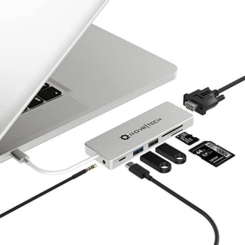 NOV8Tech USB C 허브 9-in-1 탈부착 스테이션 실버 USB C to 듀얼 HDMI 어댑터, VGA, 100W PD, SD/ 마이크로 SD, 2 USB 포트 맥북 에어 프로 M1 M2, Dell/ XPS/ 메이트북/ HP/ Acer/ 레노버/ Asus (썬더볼트 3)