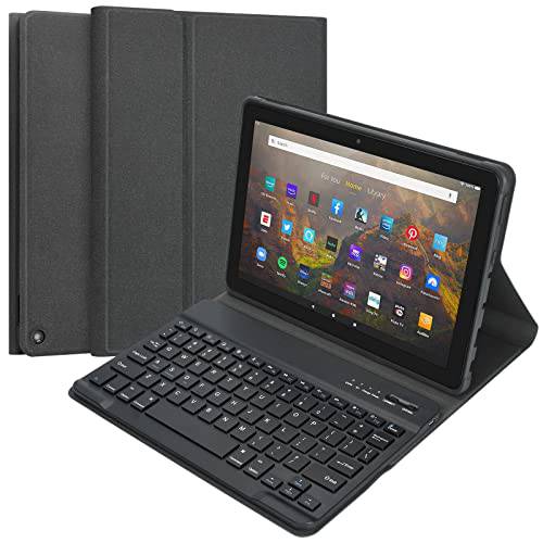 키보드 케이스 모든 New 파이어 HD 10 태블릿, 태블릿PC and 파이어 HD 10 플러스, 탈착식 블루투스 키보드 HD 10 플러스, 킨들 파이어 태블릿, 태블릿PC 10.1 2021 케이스 Keyboard(Black)