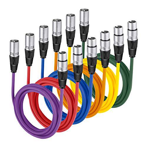 Neewer 6-Pack 1 Meter 오디오 케이블 코드, XLR Male to XLR Female 마이크,마이크로폰 컬러 Cables(Green, 블루, 퍼플, 레드, Yellow, 오렌지)