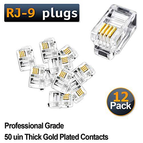 RJ9 4P4C 50 Micron 두꺼운 골드 Plating 전화 핸드셋 케이블 플러그 (12 팩)
