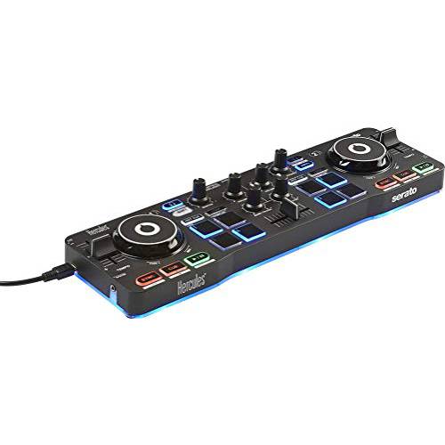 Hercules DJ 컨트롤 Starlight | 포켓 USB DJ 컨트롤러 세라토 DJ 라이트, touch-sensitive 조그 휠, built-in 사운드 카드 and built-in 라이트 show