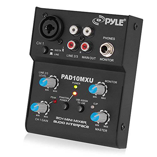 Pyle 2-Channel 오디오 믹서, 휘핑기 - DJ 사운드 컨트롤러 인터페이스 USB Soundcard PC 레코딩, XLR and 3.5mm 마이크,마이크로폰 잭, 18V 파워, RCA 입력 and 출력 프로페셔널 and 초보자 - PAD10MXU