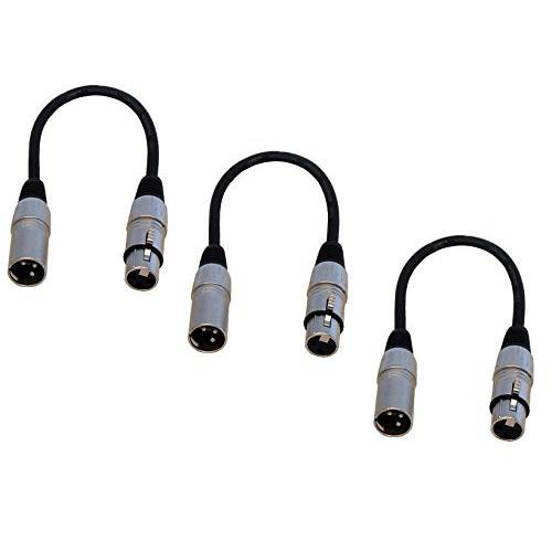 Audio2000’S ADC203MX3 3-Pack XLR Male to XLR Female 밸런스 오디오 케이블 패치 케이블, 1 Foot (팁 to 팁)