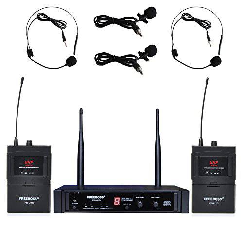 Freeboss FB-U10 디지털 Uhf 무선 마이크,마이크로폰 시스템 Dj 노래방 2 라펠 and 2 헤드폰,헤드셋 마이크,마이크로폰 (2 Bodypack 송신기)