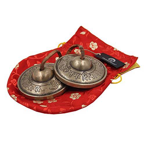 DharmaObjects  티벳 프리미엄 QualityOm Namah Shivaya Tingsha Cymbals 2.5 파우치