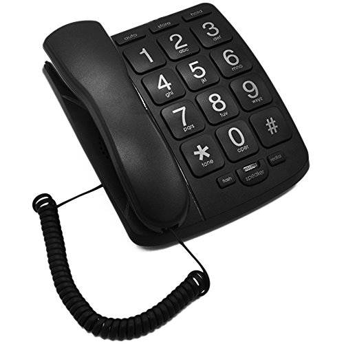 KerLiTar LK-P02B 증폭 큰 버튼 유선전화 폰 노인 Perfect 로우 비전 and 소음 감퇴 보조기구 큰소리 핸즈프리 스피커폰 전화 유선전화 벽면 Phone(Black)