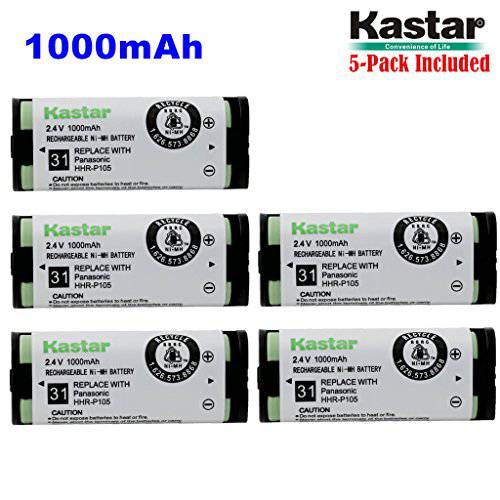 Kastar HHR-P105 배터리 (5-Pack), 타입 31, NI-MH 충전식 무선 전화 배터리 2.4V 1000mAh, 교체용 파나소닉 HHRP105 HHR-P105 HHRP105A HHR-P105A KX242 KX-242 KX2420 KX-2420 KX2421 KX-2421 KX2422 KX-2422 KXTG5779 KX-TG5779 Dantona BATT105 BATT-105 Empire CPH508 CPH-508 GE 86420 Lenmar CB0105 CB-0105 어바이어 3920 Interstate ATEL0014, TEL0014, TEL-0014