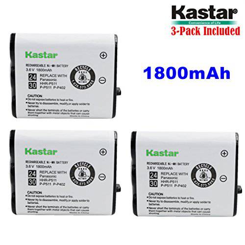Kastar HHR-P511/ HHR-P402 배터리 (3-Pack), 타입 24/ 30 NI-MH 충전식 무선 전화 배터리 3.6V 1800mAh, 교체용 파나소닉 HHR-P511, HHR-P402, P-P511, P-P511A, HHR-P402A