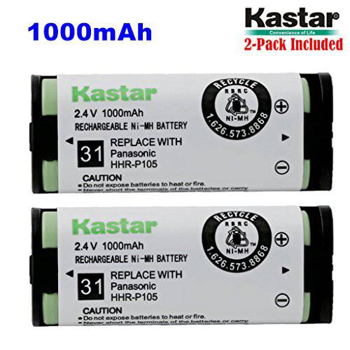 Kastar HHR-P105 배터리 (2-Pack), 타입 31, NI-MH 충전식 무선 전화 배터리 2.4V 1000mAh, 교체용 파나소닉 HHRP105 HHR-P105 HHRP105A HHR-P105A KX242 KX-242 KX2420 KX-2420 KX2421 KX-2421 KX2422 KX-2422 KXTG5779 KX-TG5779 Dantona BATT105 BATT-105 Empire CPH508 CPH-508 GE 86420 Lenmar CB0105 CB-0105 어바이어 3920 Interstate ATEL0014, TEL0014, TEL-0014