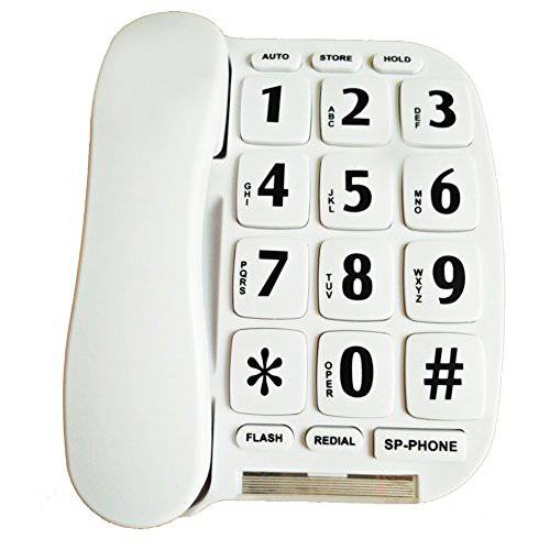 KerLiTar K-P011W 큰 버튼 유선 폰 노인 핸즈프리 스피커폰 증폭 폰 소음 보조 호환가능한 유선전화 폰 Seniors(White)
