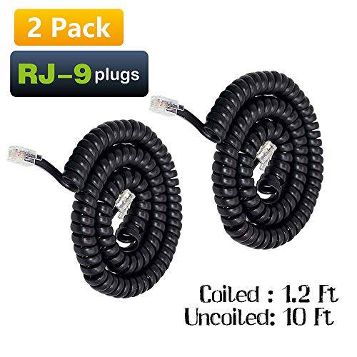 전화 폰 핸드셋 케이블 케이블, Uvital  말린케이블 Length 1.2 to 10 Feet Uncoiled 유선전화 폰 핸드셋 케이블 케이블 RJ9/ RJ10/ RJ22 4P4C(Black, 2 Pcs)