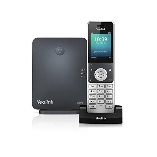 Yealink W60P 무선 DECT IP 폰 and 베이스 스테이션, 2.4-Inch 컬러 디스플레이. 10/ 100 이더넷, 802.3af PoE, 파워 어댑터 포함