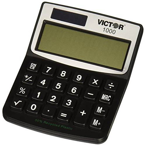 Victor 1000 8-Digit 스탠다드 기능 계산기, 배터리 and 태양광 하이브리드 전원 앵글드 LCD 디스플레이, Great 가정용 and 사무실,오피스 책상, 블랙, 0.5 x 3.3 x 4.3