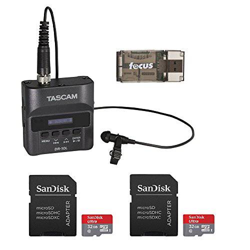Tascam DR-10L 디지털 오디오 레코더 and 라발리에 마이크 Bundled 2 32GB SD 카드 and USB 2.0 카드 리더, 리더기