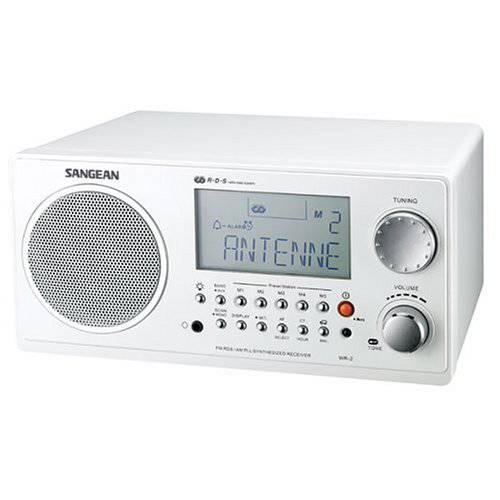 Sangean WR-2 AM FM-RBDS 나무 보관함, 캐비넷 디지털 튜닝 라디오 화이트