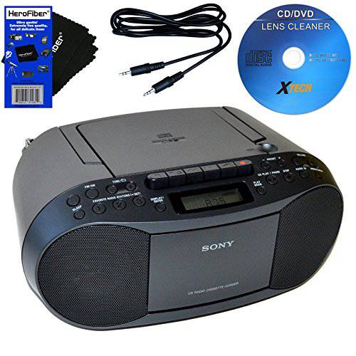 Sony  컴팩트 휴대용 스테레오 사운드 시스템 붐박스 MP3 CD 플레이어, 디지털 튜너 AM/ FM 라디오, 테이프 카세트 레코더, 헤드폰 출력& 3.5mm 오디오 예비 입력 잭
