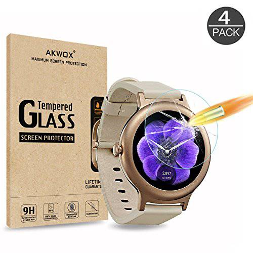 AKWOX (4-Pack) LG 워치 스타일 화면보호필름, 액정보호필름,  강화유리 화면보호필름, 액정보호필름 LG 워치 스타일 스마트 워치 2017 [스크레치 Resistant][Crystal Clear][Bubble-Free]