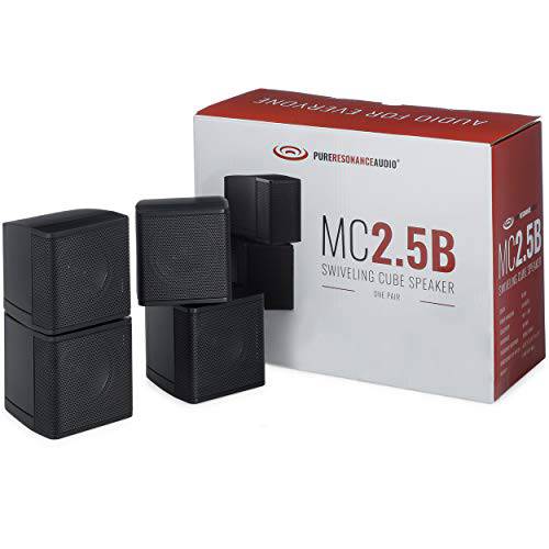 Pure Resonance Audio MC2.5B 듀얼 2.5” Swiveling 써라운드 사운드 미니 큐브 스피커 (쌍, 세트, 블랙) (Without 브라켓)