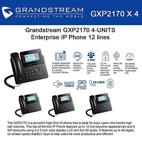 Grandstream GXP2170 (번들,묶음 of 4) 12 라인 IP 폰, 컬러 Display-VoIP