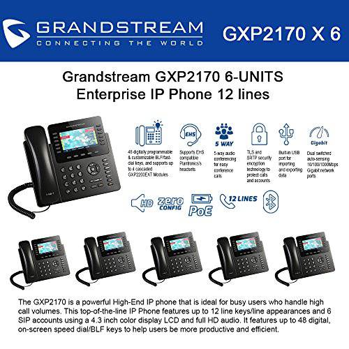 Grandstream GXP2170 (번들,묶음 of 6) 12 라인 IP 폰, 컬러 Display-VoIP