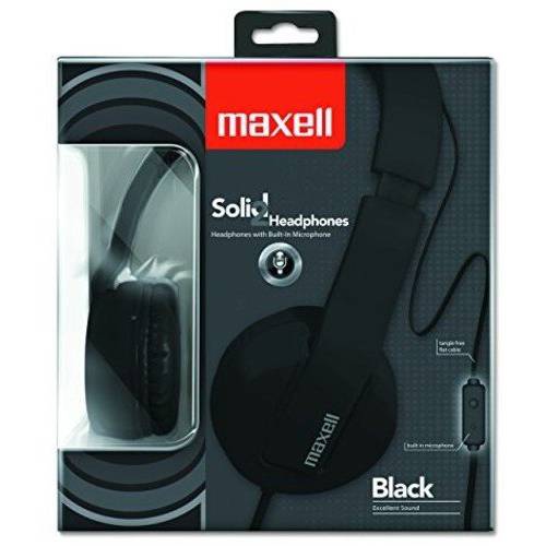Maxell 290103 편안한 호환 Solids 헤드폰,헤드셋 Tangle-Free 플랫 케이블 and In-Line 마이크, 마이크로폰 - 블랙
