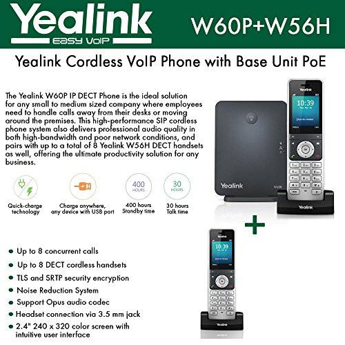 Yealink IP 폰 W60P is a 번들,묶음 of W60B 베이스 and W56H 핸드셋+ 1-UNIT W56H 핸드셋