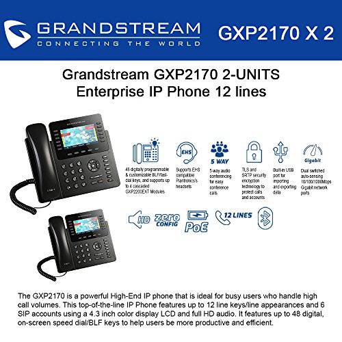 Grandstream GXP2170 (번들,묶음 of 2) 12 라인 IP 폰, 컬러 Display-VoIP