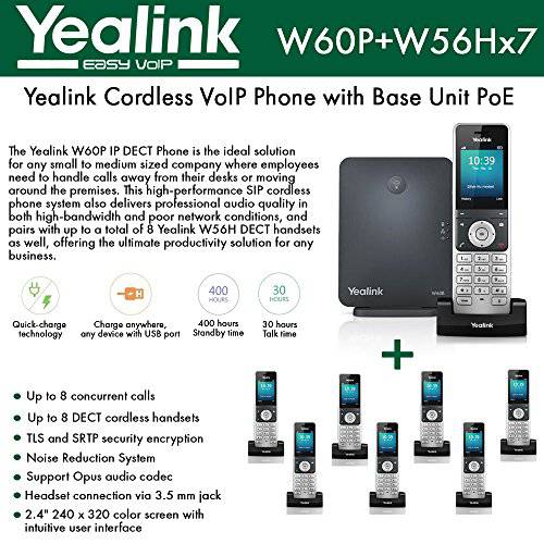 Yealink IP 폰 W60P is a 번들,묶음 of W60B 베이스 and W56H 핸드셋+ (7-UNITS) W56H 핸드셋