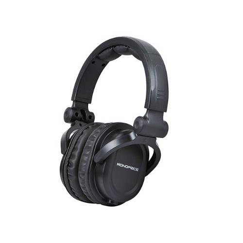 Monoprice 프리미엄 Hi-Fi DJ 스타일 Over-The-Ear 프로 헤드폰,헤드셋 a Single-Button 인라인 마이크로폰 컨트롤러 블랙 포함